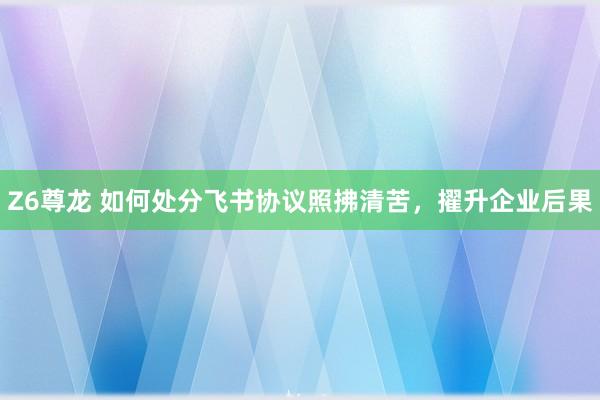 Z6尊龙 如何处分飞书协议照拂清苦，擢升企业后果