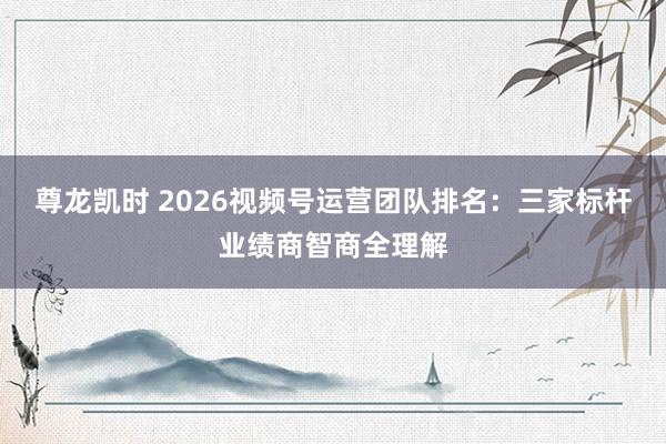 尊龙凯时 2026视频号运营团队排名：三家标杆业绩商智商全理解