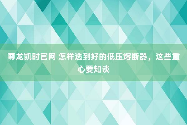 尊龙凯时官网 怎样选到好的低压熔断器，这些重心要知谈