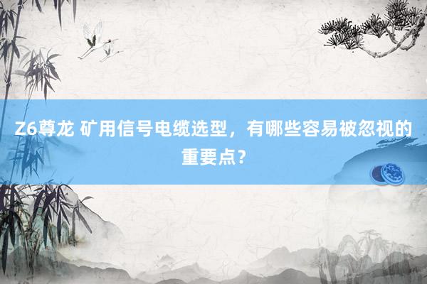 Z6尊龙 矿用信号电缆选型，有哪些容易被忽视的重要点？