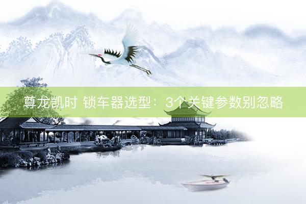 尊龙凯时 锁车器选型：3个关键参数别忽略